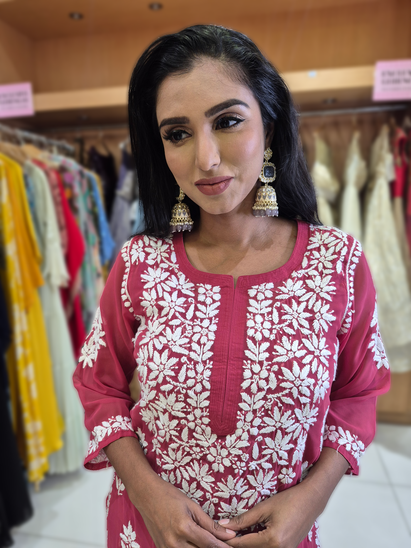 Pink Chikankari Straight Kurta