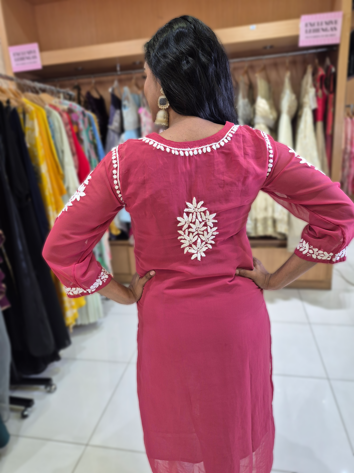 Pink Chikankari Straight Kurta