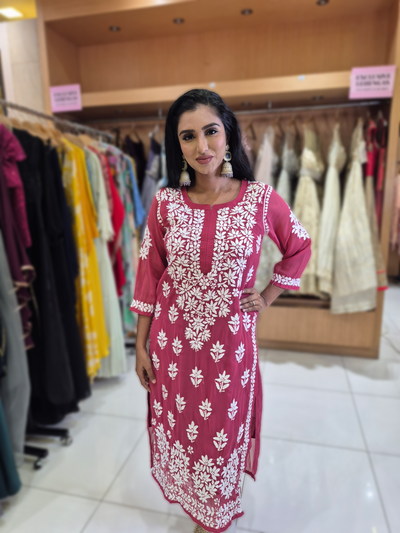 Pink Chikankari Straight Kurta