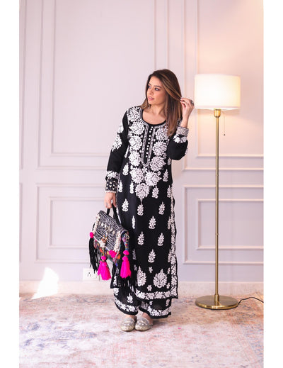 Premium Black Chikankari Kurti Set