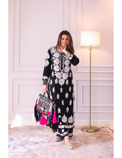 Premium Black Chikankari Kurti Set