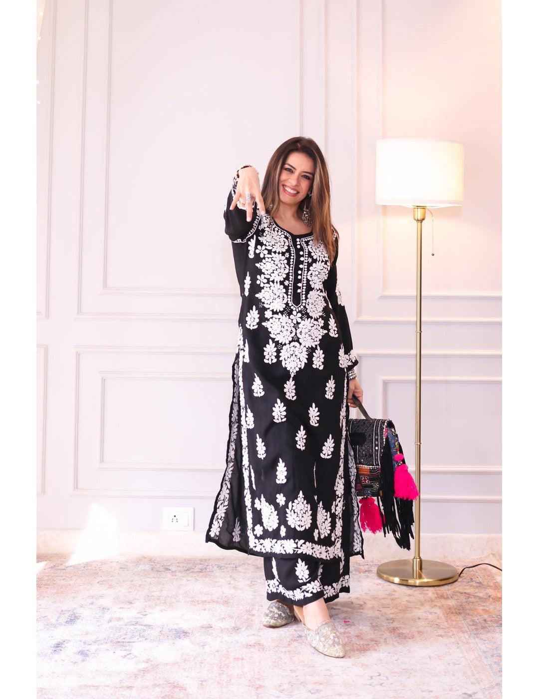 Premium Black Chikankari Kurti Set