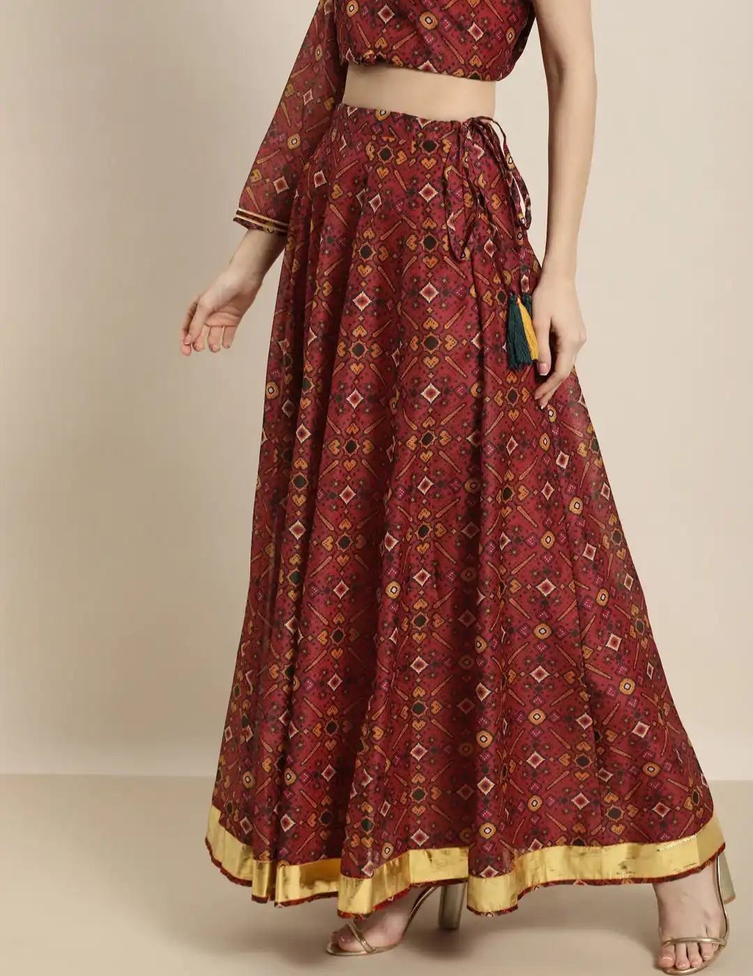 Maroon Patola Print Skirt