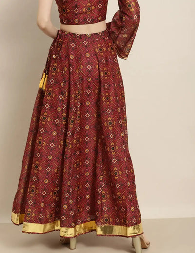 Maroon Patola Print Skirt