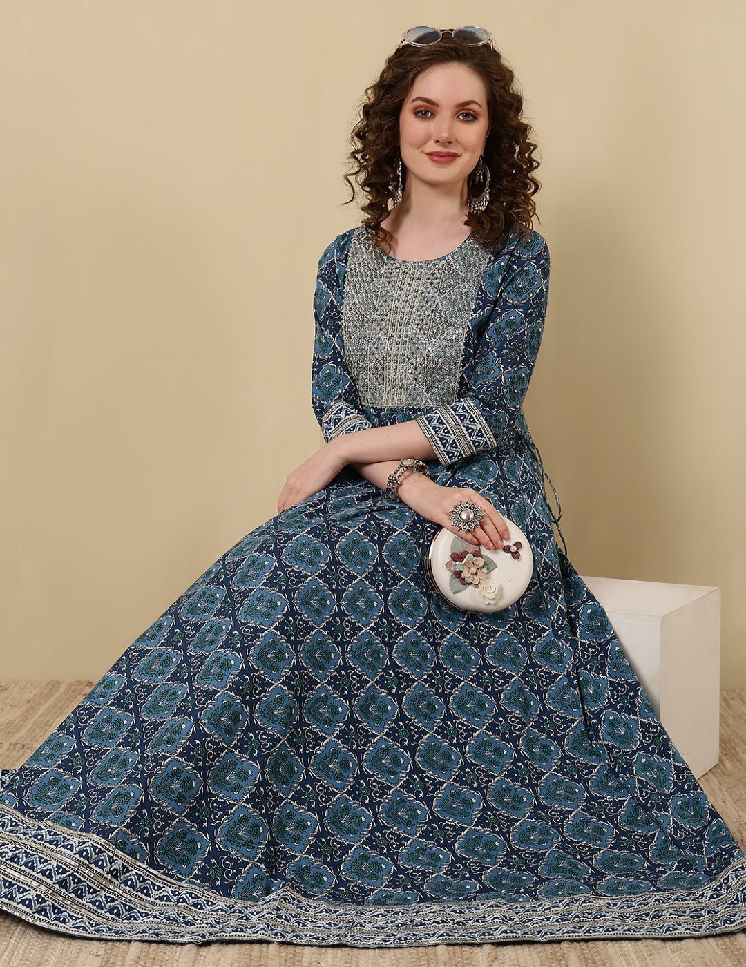 Cotton embroidered Anarkali