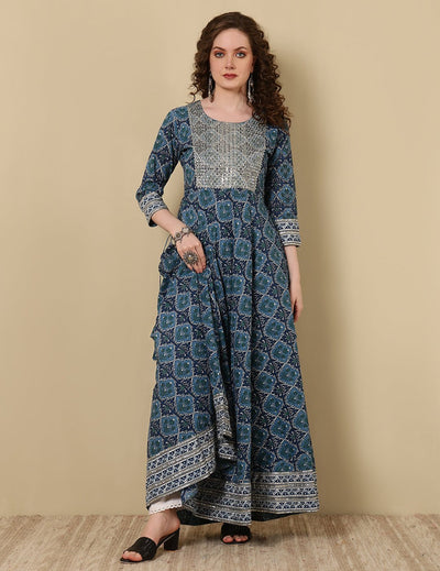 Cotton embroidered Anarkali