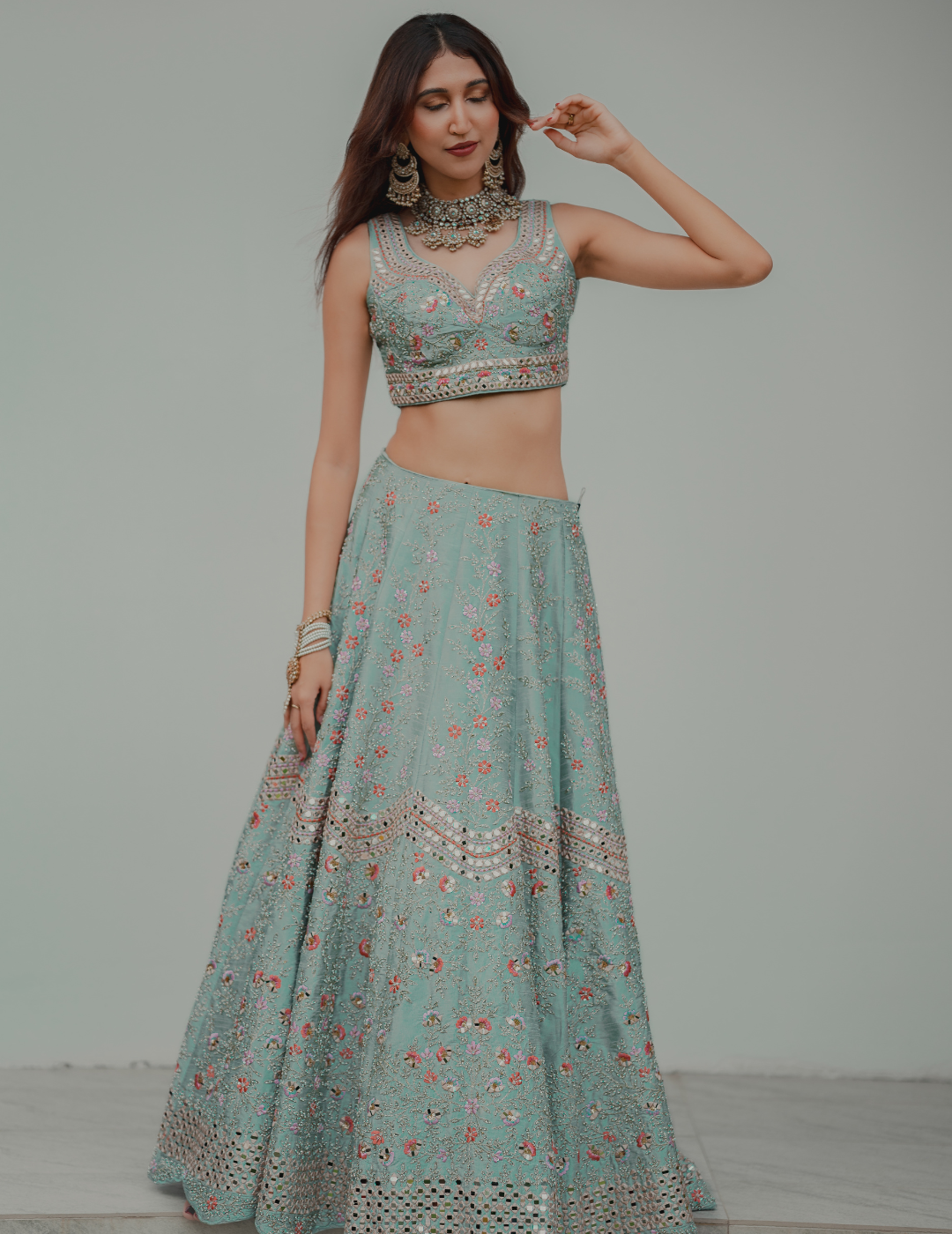 Exclusive Mint Green Floral Lehenga