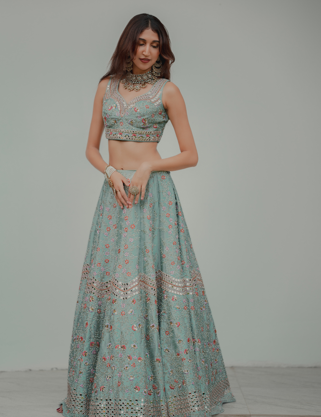 Exclusive Mint Green Floral Lehenga