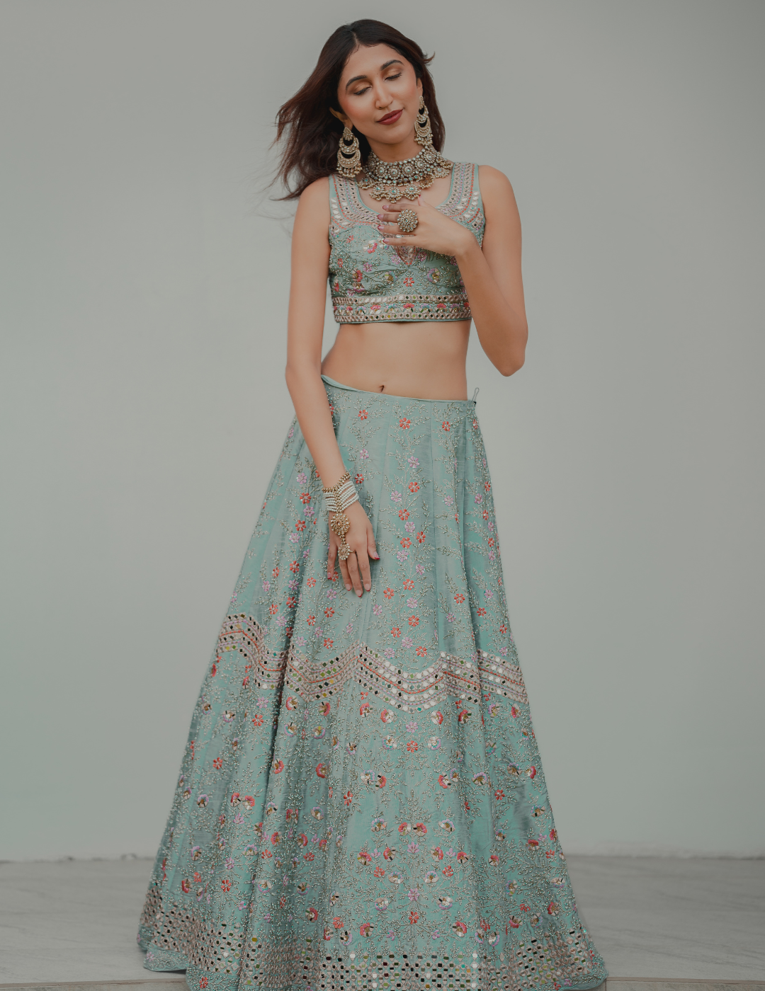 Exclusive Mint Green Floral Lehenga