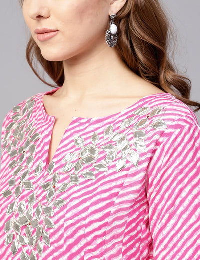 Pink Leheriya Printed Anarkali Kurti