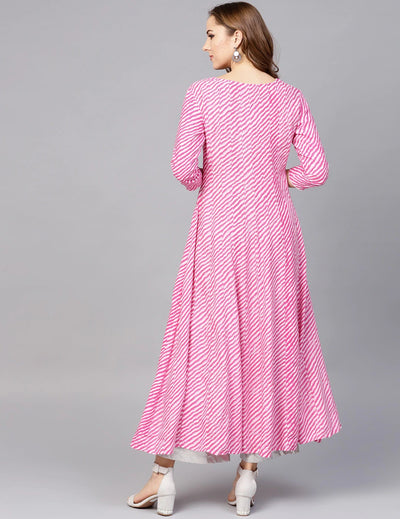 Pink Leheriya Printed Anarkali Kurti