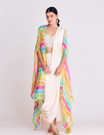 Ivory Pre-Draped Cape Saree