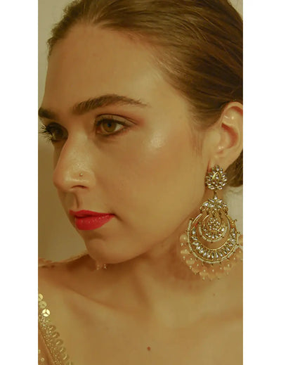 Gold Finish & Pearl Drops Chandbali Earrings