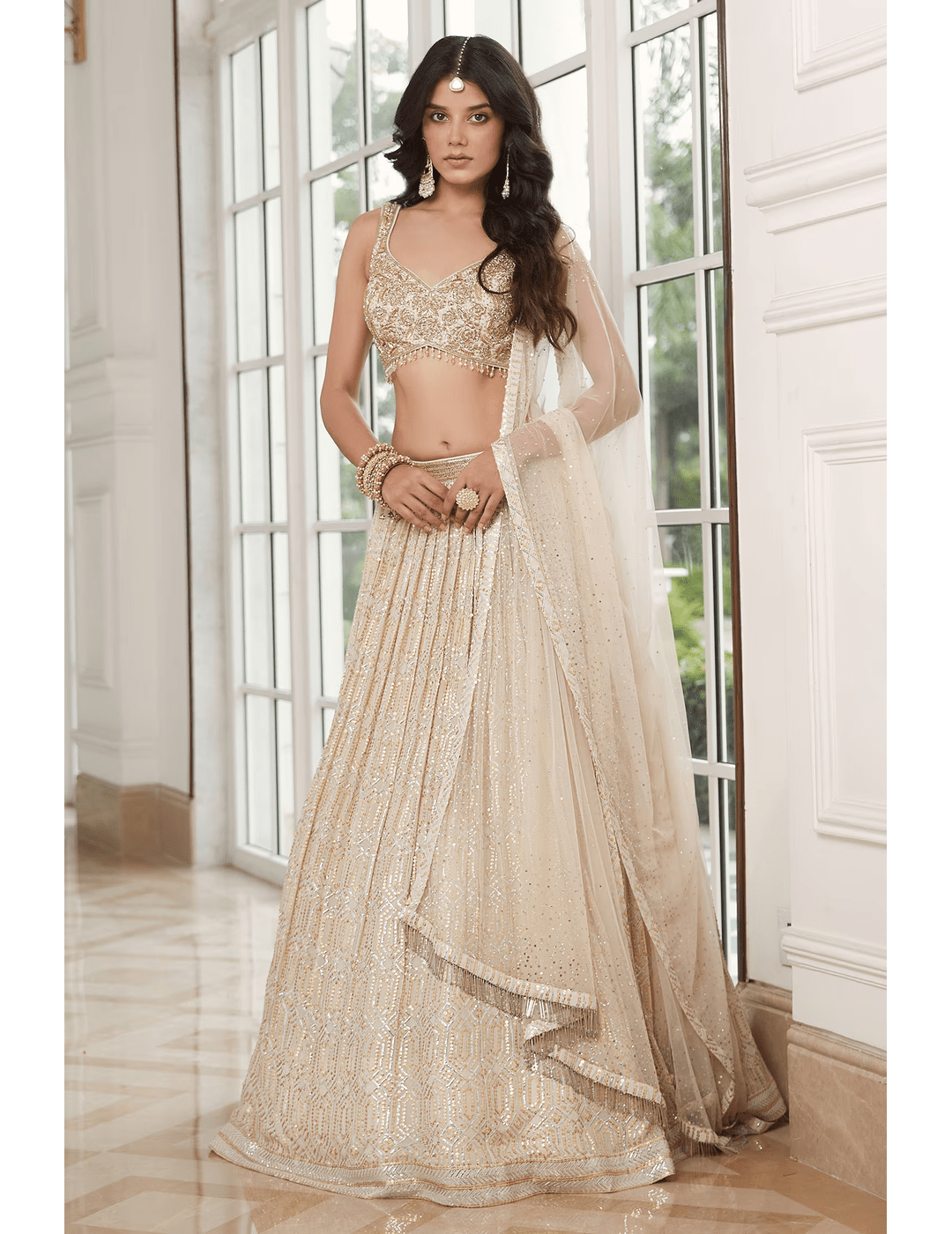 Ivory Sequin Lehenga Set