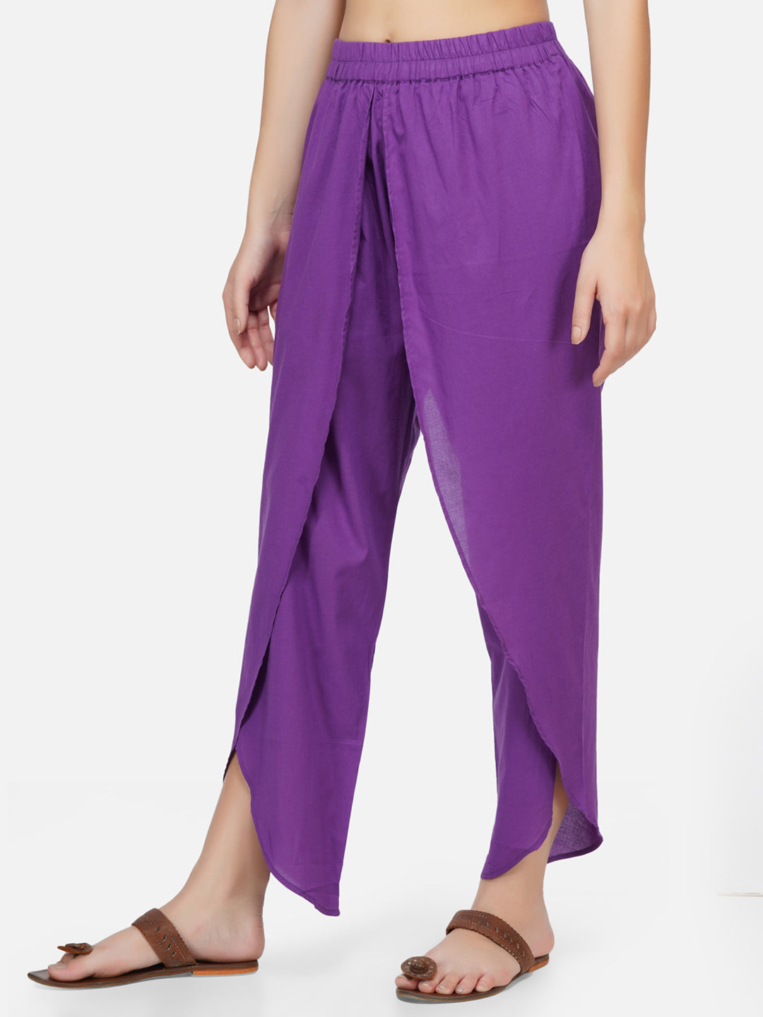 Cotton purple solid overlapping dhoti style pants