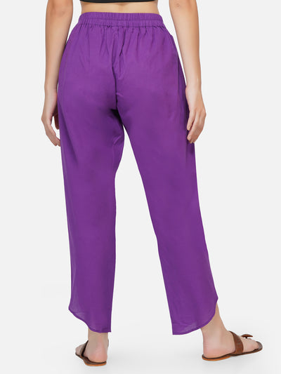 Cotton purple solid overlapping dhoti style pants