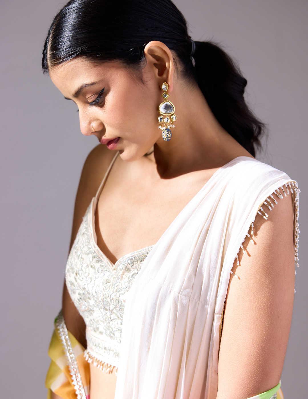 Ivory Pre-Draped Cape Saree