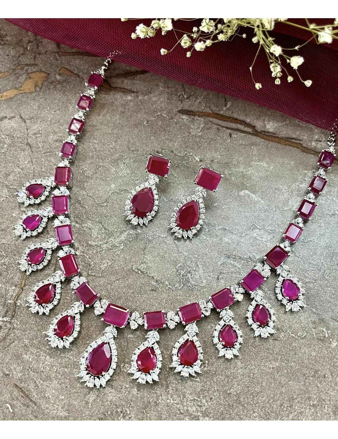 Pink & Silver Necklace Set