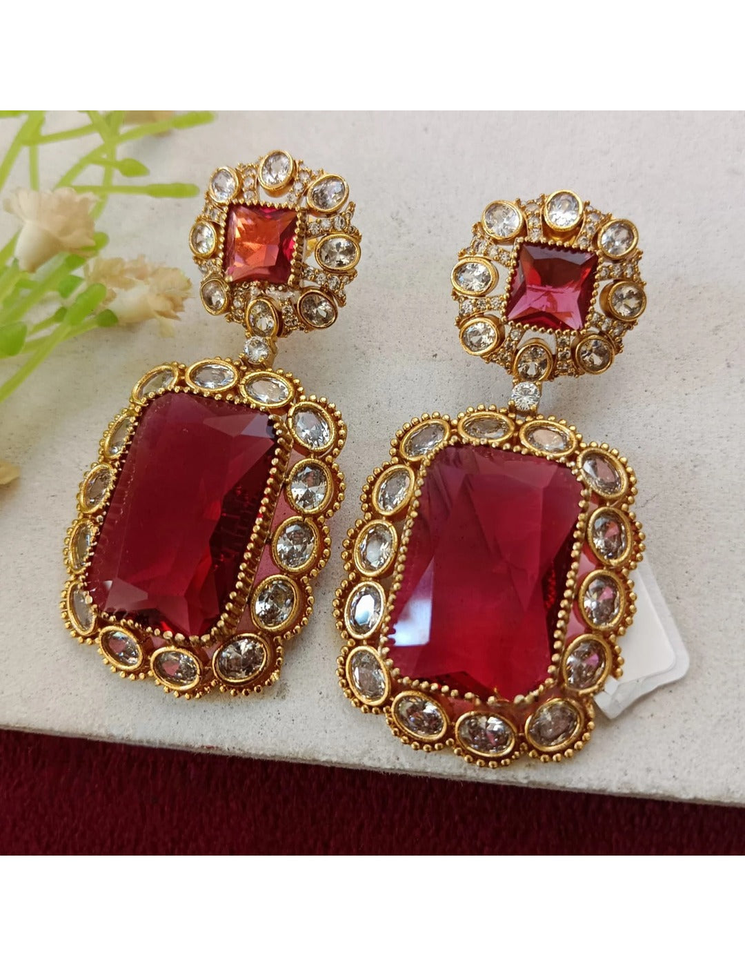 Red Gold Plated Drop Earrings