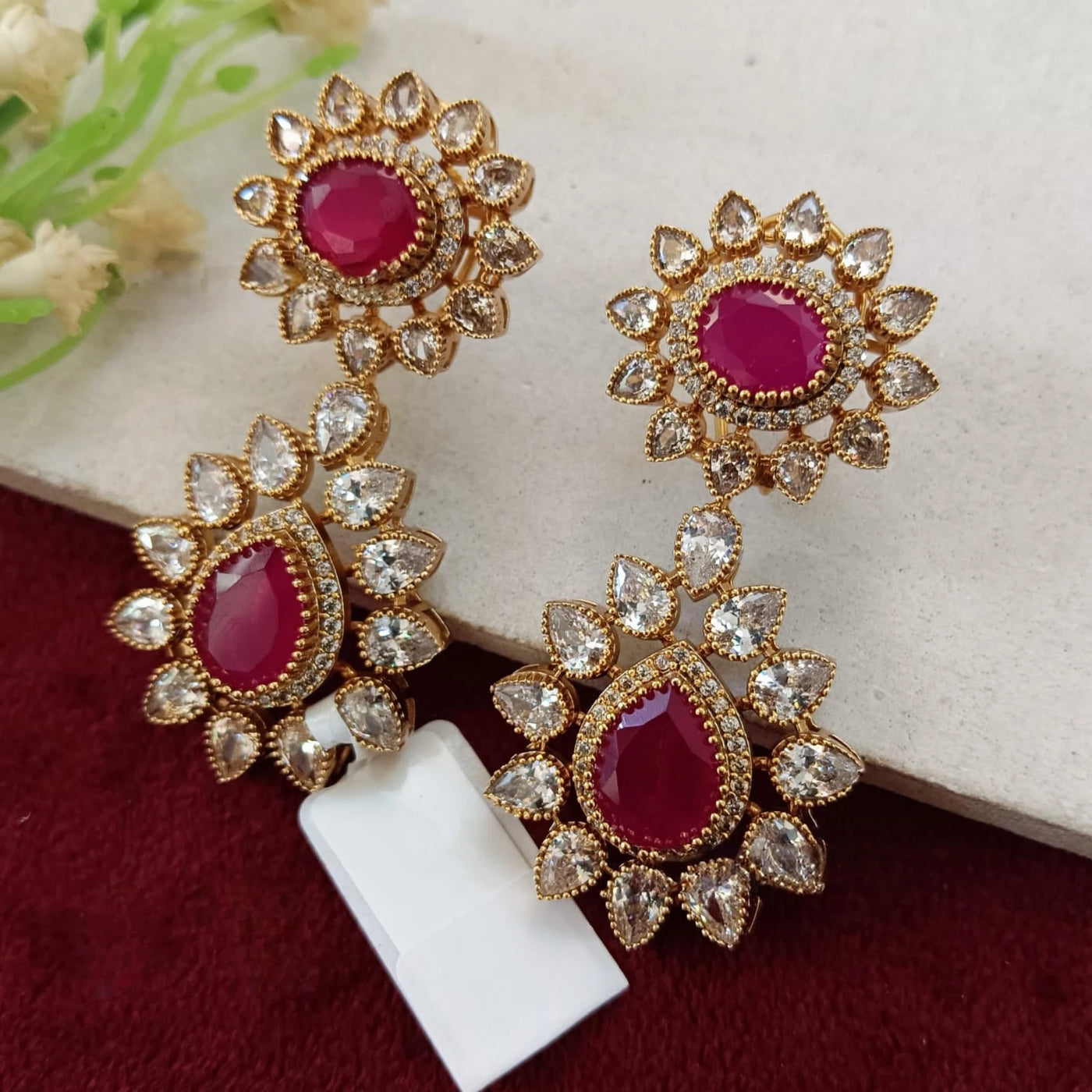 Gold & Red Drop Earrings