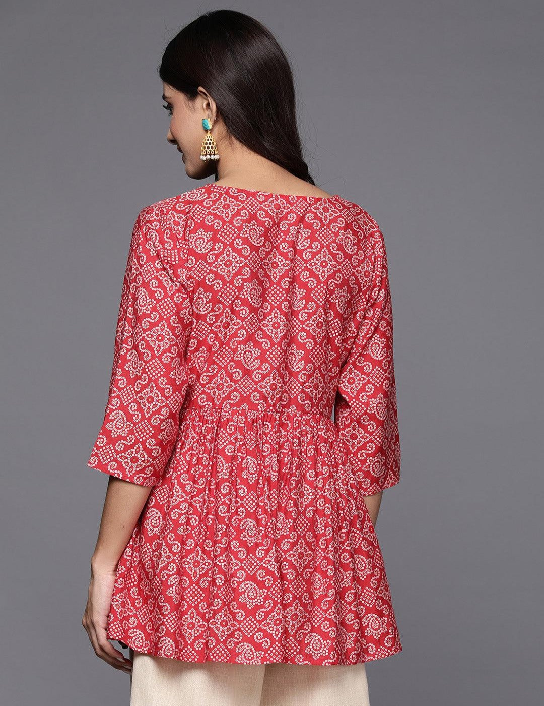 Red Bandhani Peplum Top for women