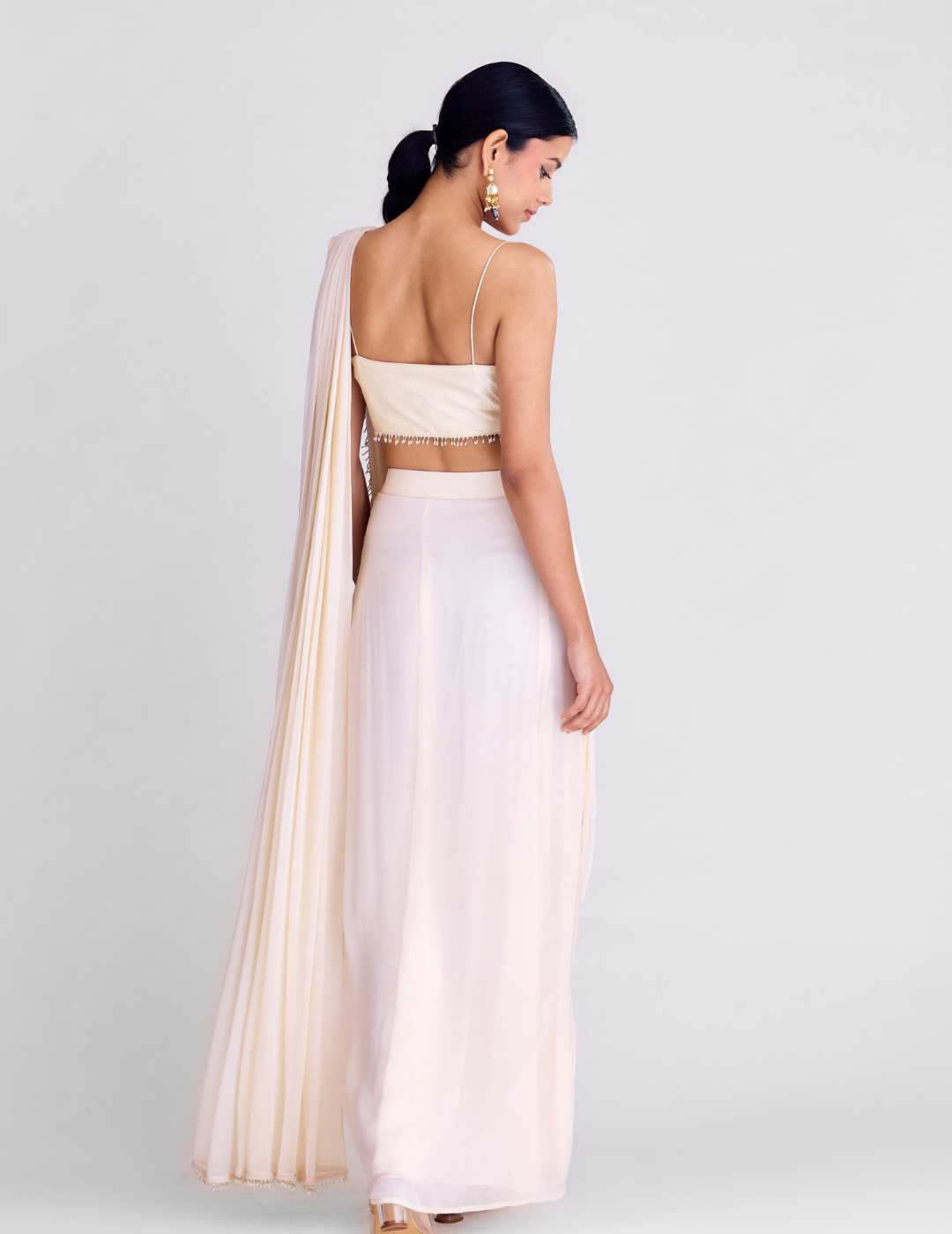 Ivory Pre-Draped Cape Saree