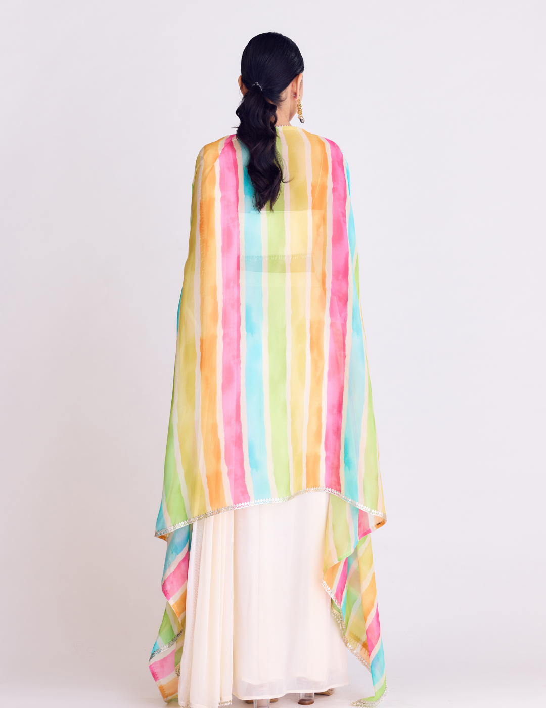 Ivory Pre-Draped Cape Saree