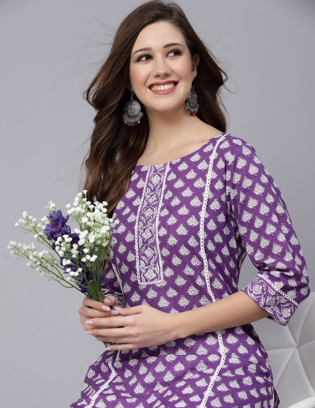 Purple Motif Straight Kurta online 