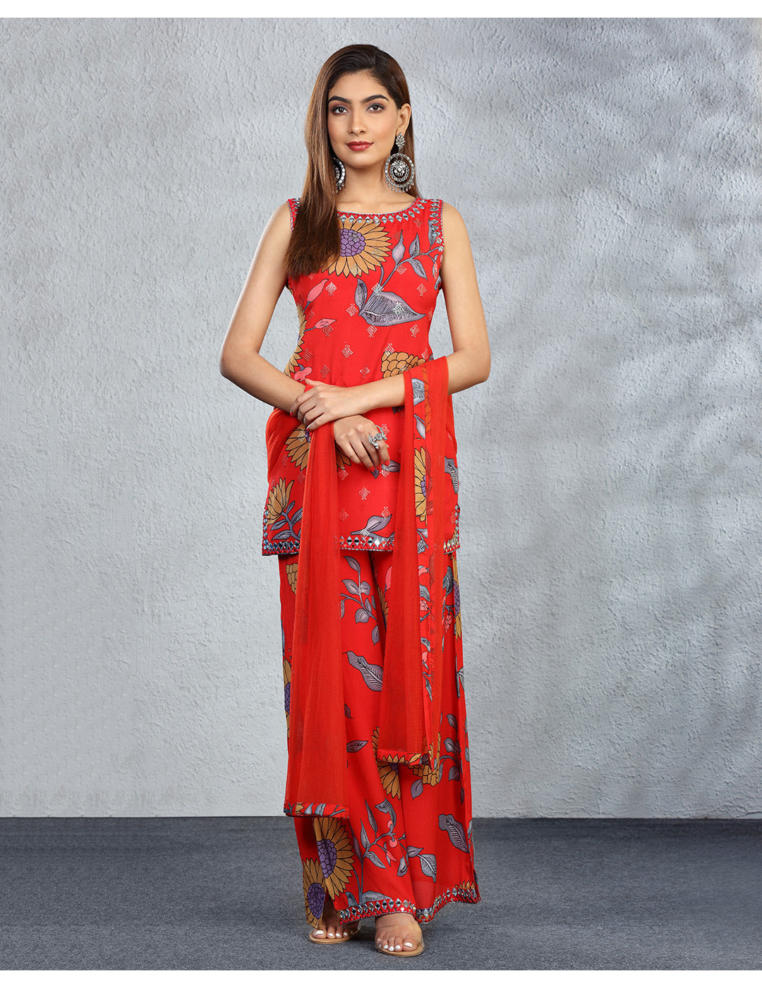 Red Floral Sharara Set