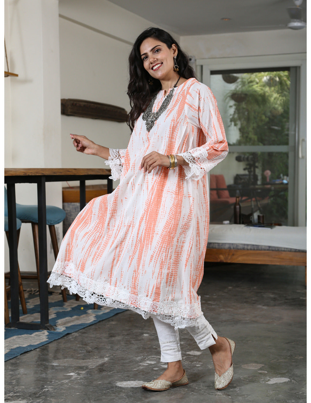 Orange Shibori Kurta