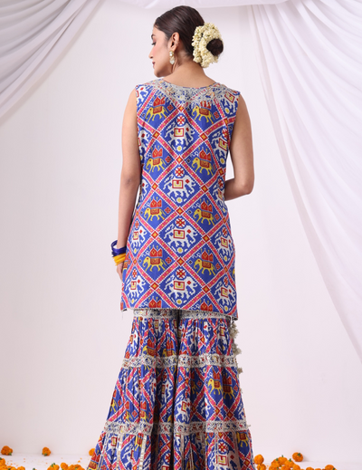 Blue & Pink Digital Printed Gharara Set