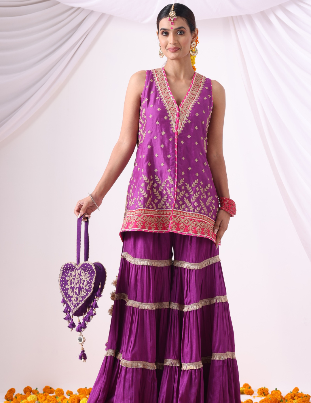 Warm Purple  Short Jacket with Gharara Set