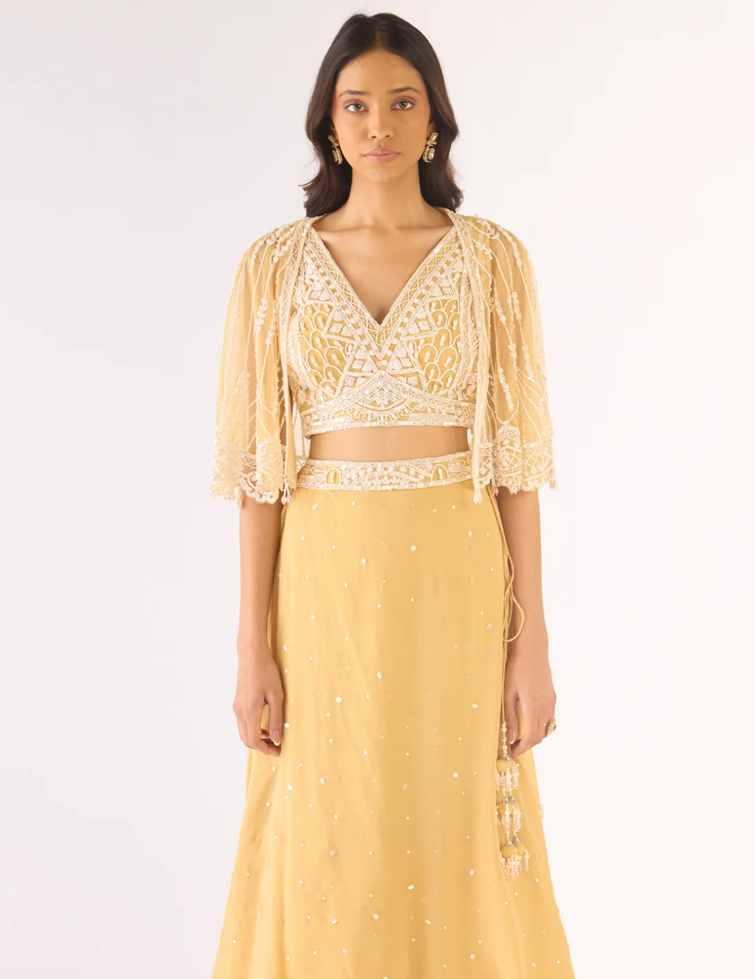 Gold Georgette Embroidered Lehenga Set