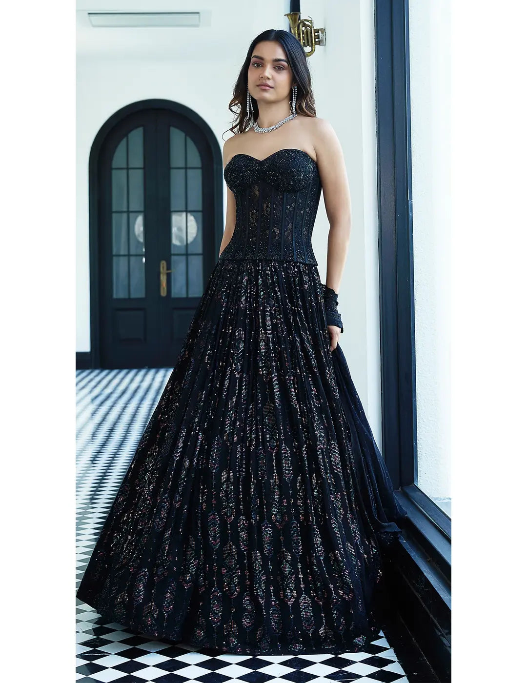 Black Chantilly Net Embroidered Lehenga Set