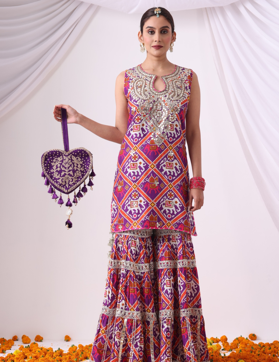 Meher Purple & Pink Digital Printed Gharara Set