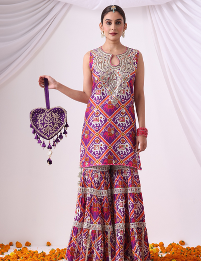 Meher Purple & Pink Digital Printed Gharara Set