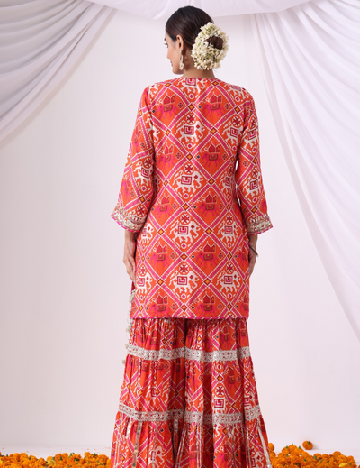 Noor Digital Printed Orange-Pink Gharara Set