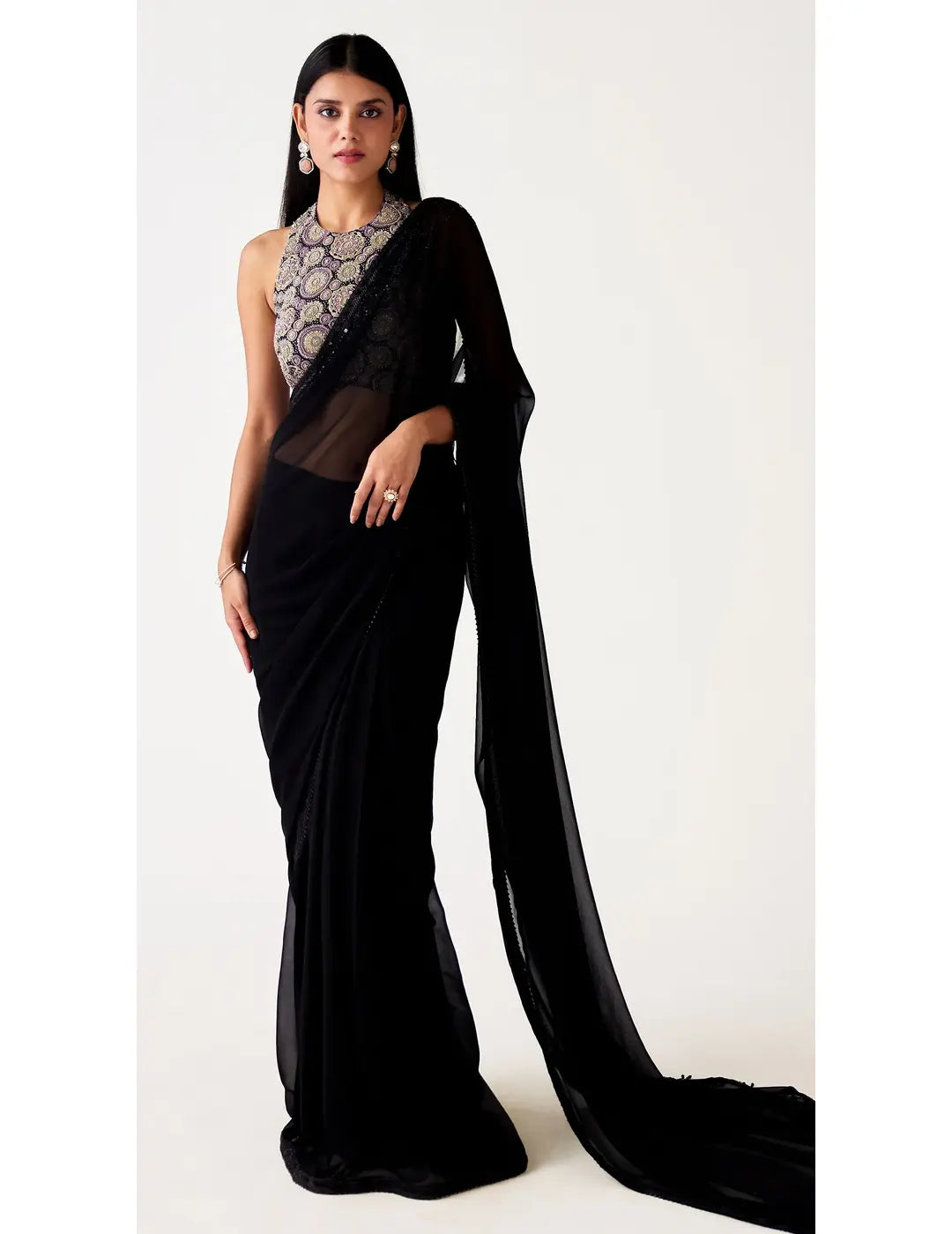 Black Georgette Embroidered Saree