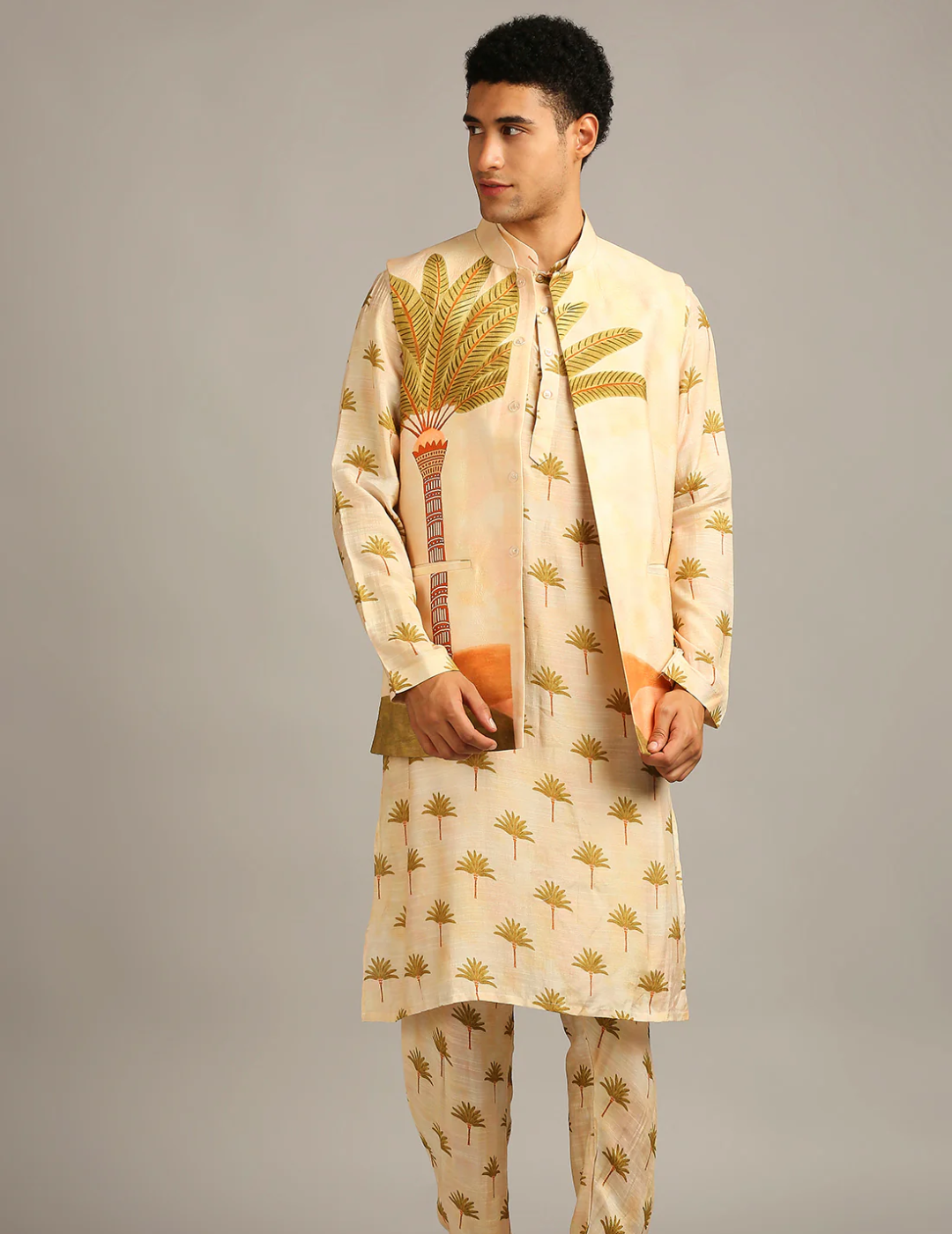 粉色 &amp; 金色 Cape Dhoti 套装