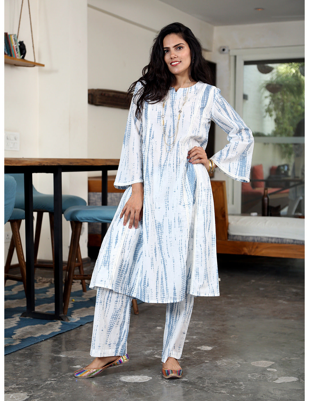 Blue Shibori Print Kali Kurta Set