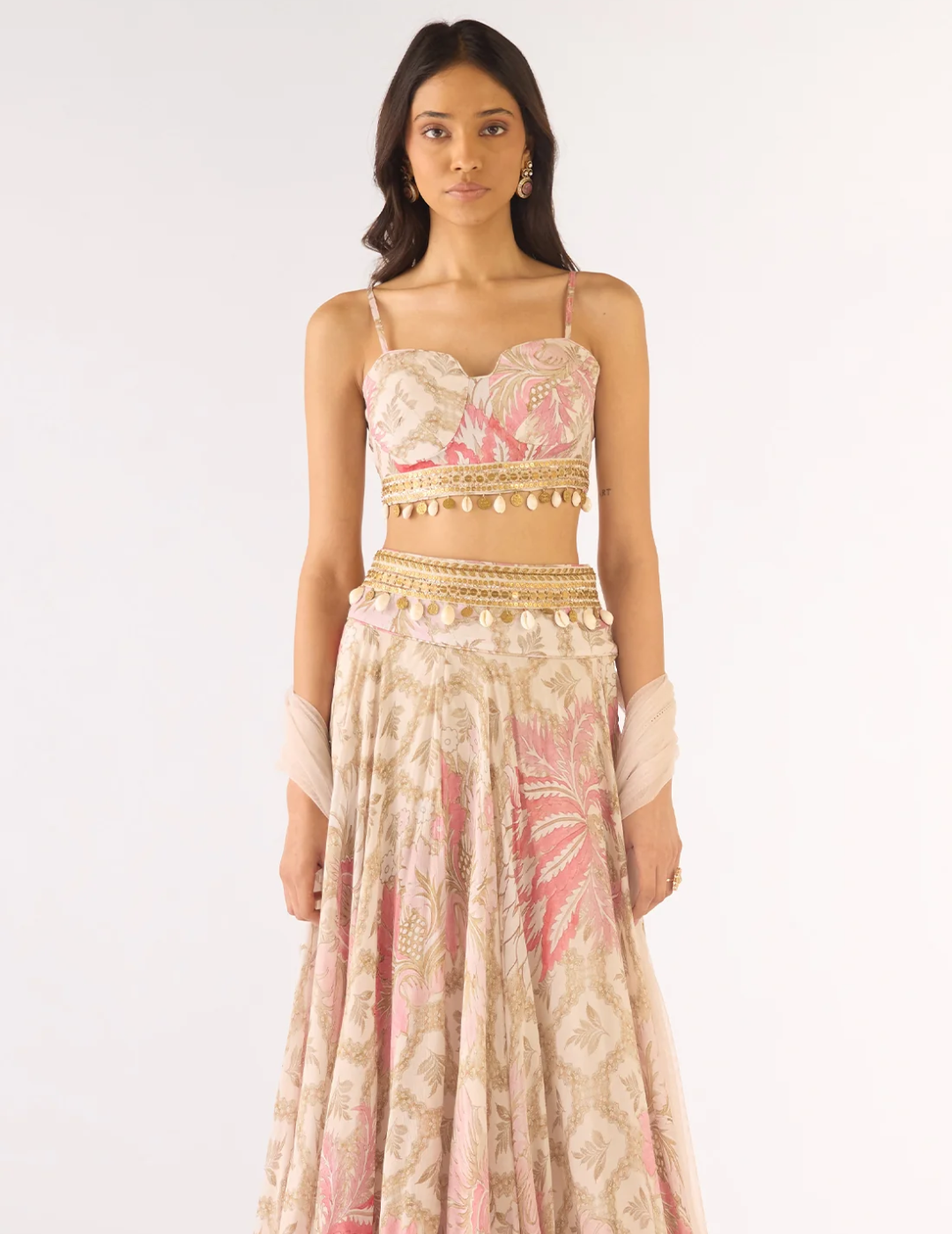 Ivory Chiffon Embroidered Lehenga Set
