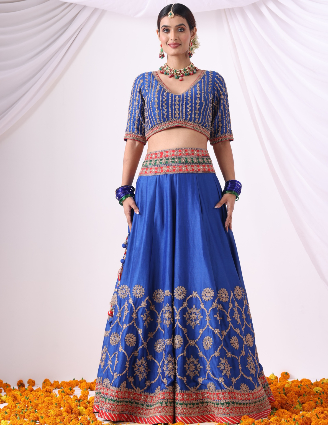 Noor Warm Blue Chanderi Lehenga Set