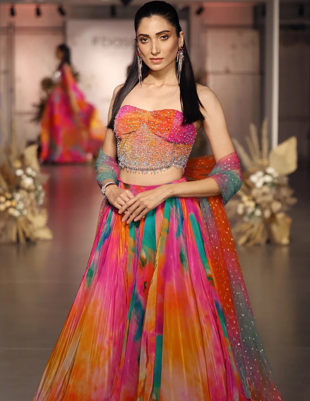Pink Chinon Embroidered Lehenga Set