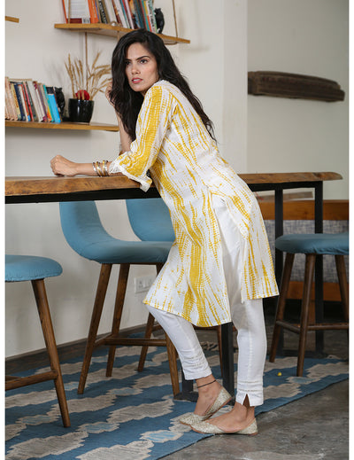 Yellow Shibori Print Straight Kurta Set