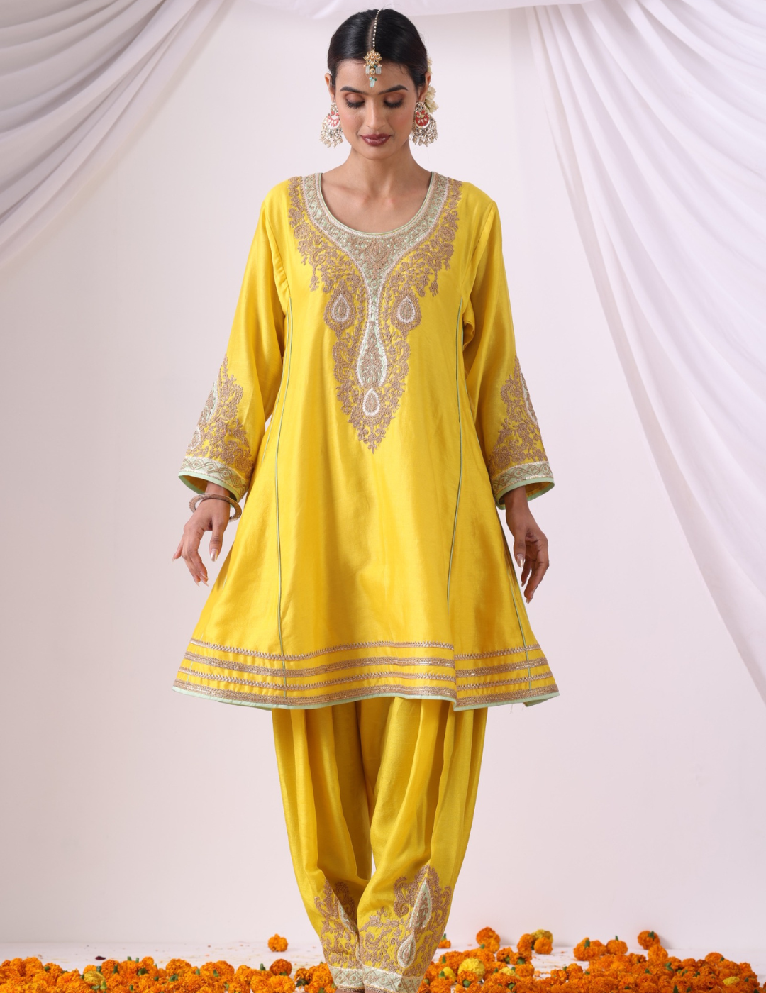 Sitara Yellow Kalidar Choga Set with Potli
