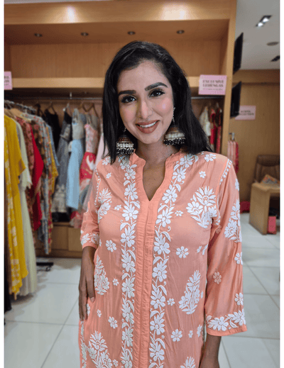 Orange Modal Chikankari Long Kurti