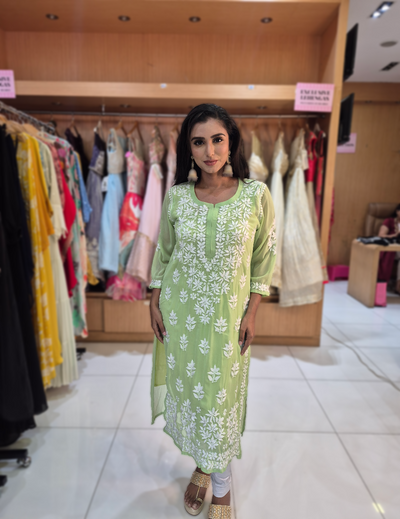 Lime Green Chikankari Straight Kurta