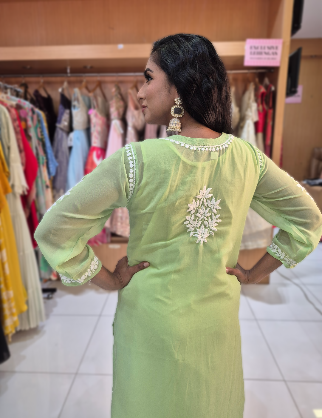 Lime Green Chikankari Straight Kurta