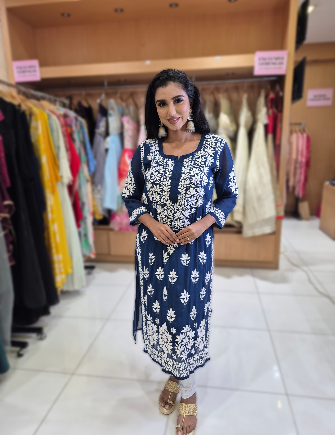 Blue Chikankari Straight Kurta