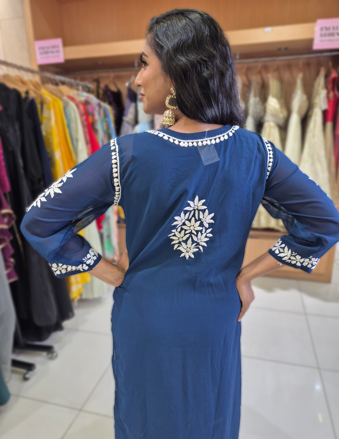 Blue Chikankari Straight Kurta